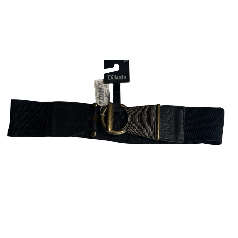 NWT Dillards Black Stretch Belt w/ Antique Gold Buckle, Size S/M